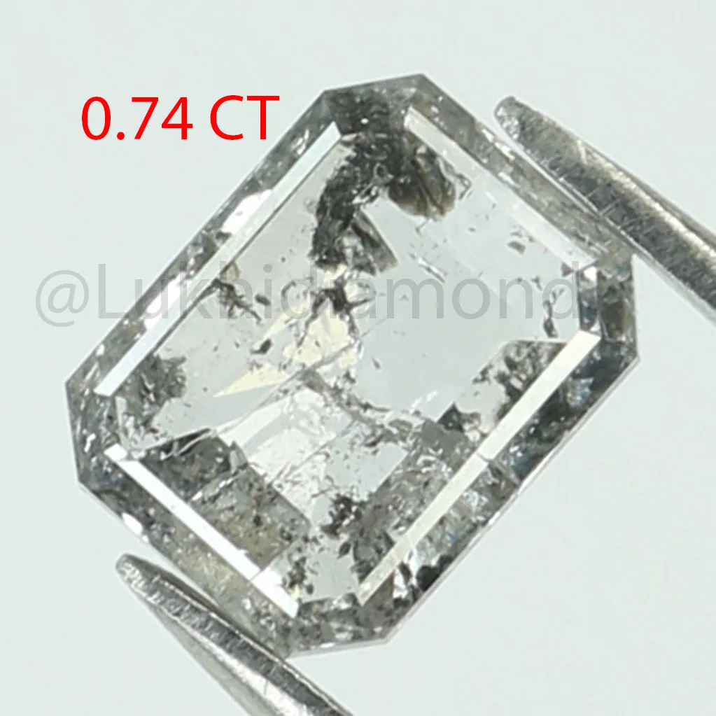 0.74 CT Natural Loose Emerald Shape Diamond Salt And Pepper Emerald Shape Diamond 6.30 MM Black Grey Color Emerald Rose Cut Diam