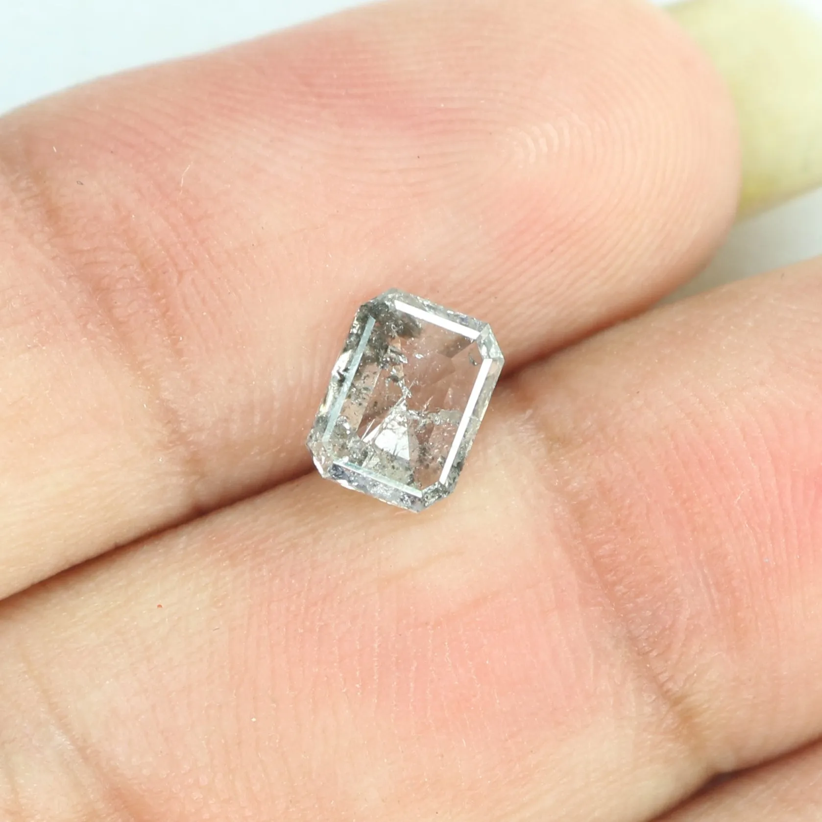 0.74 CT Natural Loose Emerald Shape Diamond Salt And Pepper Emerald Shape Diamond 6.30 MM Black Grey Color Emerald Rose Cut Diam