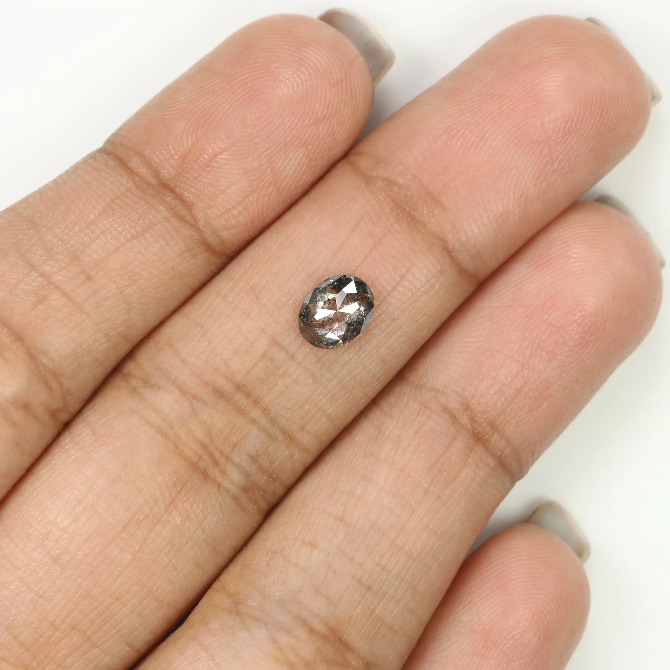 0.79 CT Natural Loose Oval Shape Diamond Salt And Pepper Oval Rose Cut Diamond 6.35 MM Black Grey Color Oval Shape Rose Cut Diam