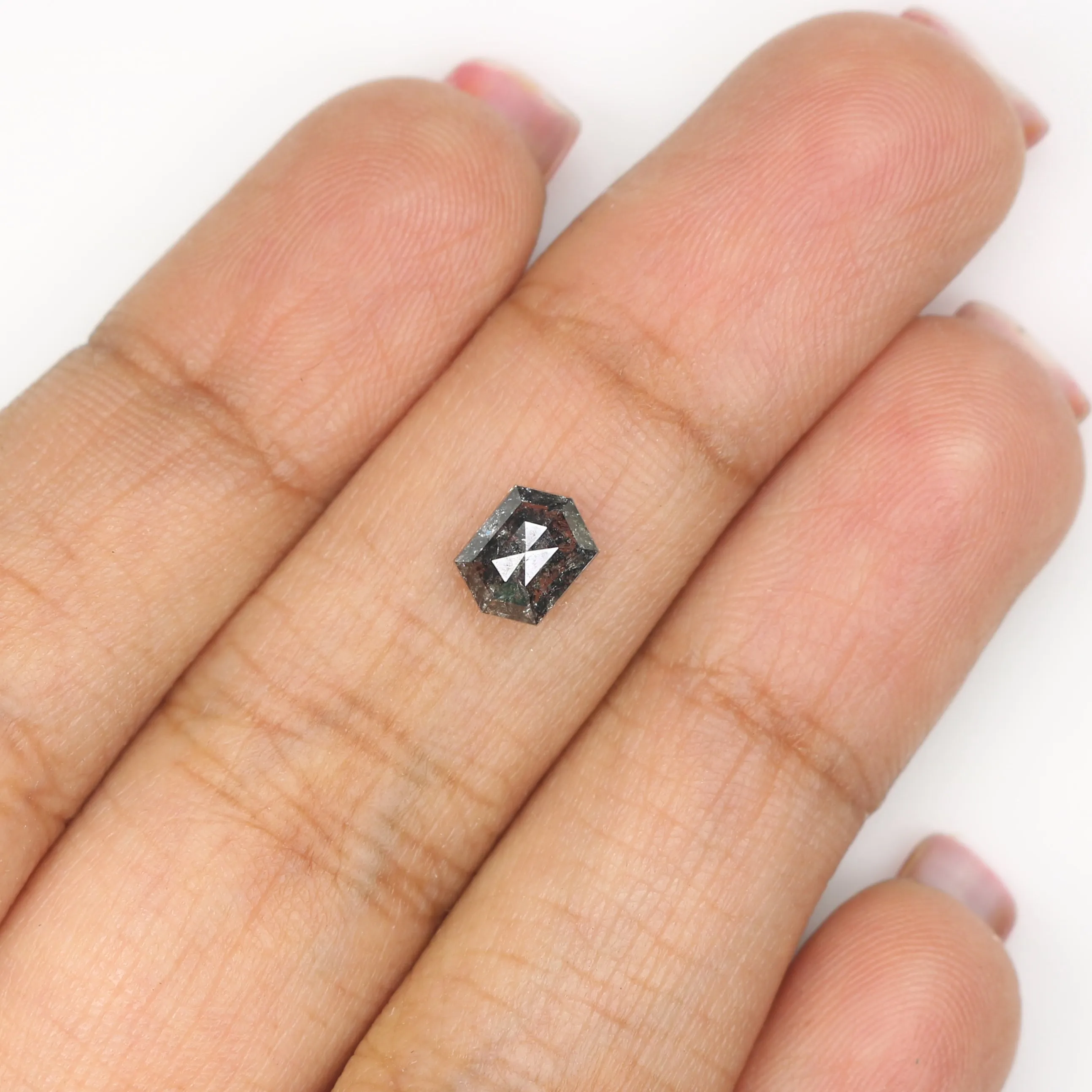 0.83 CT Natural Loose Hexagon Shape Diamond Salt And Pepper Hexagon Shape Diamond 6.50 MM Black Grey Color Hexagon Rose Cut Diam