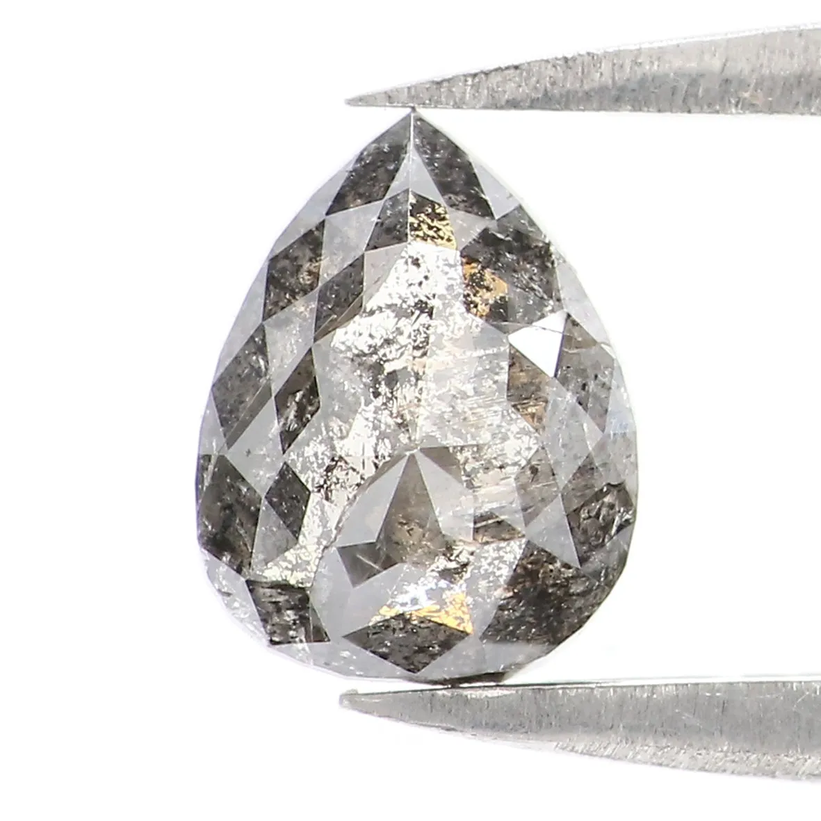 0.91 CT Natural Loose Pear Shape Diamond Salt And Pepper Pear Rose Cut Diamond 7.20 MM Natural Black Grey Color Pear Shape Diamo