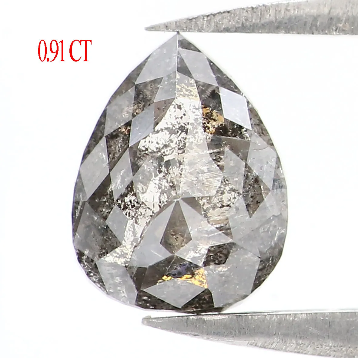 0.91 CT Natural Loose Pear Shape Diamond Salt And Pepper Pear Rose Cut Diamond 7.20 MM Natural Black Grey Color Pear Shape Diamo