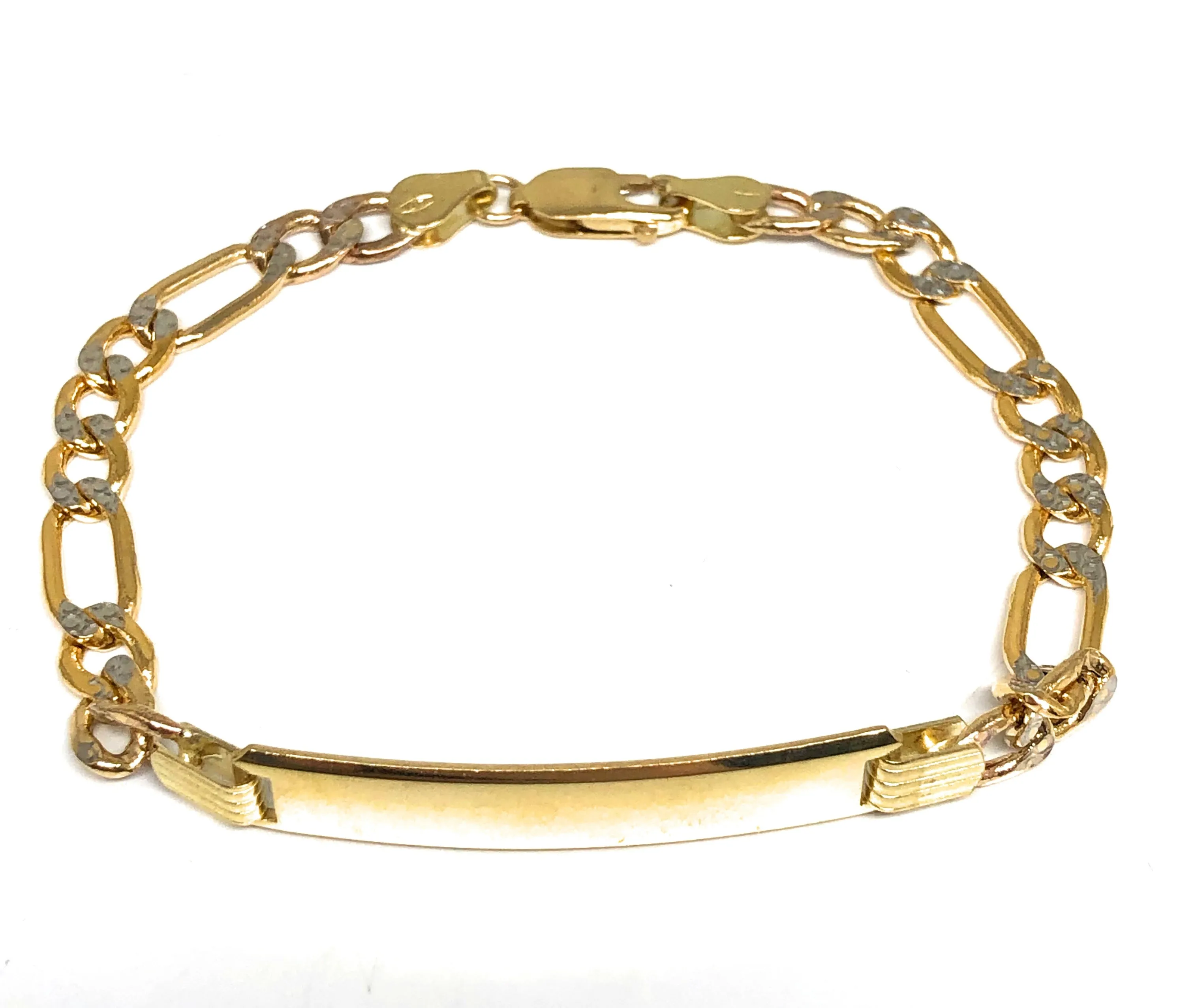 10k Solid Gold Figaro ID Brracelet 8 inch length 6mm Width Diamond Cut (White Gold) (Free Engraving, Email us name!)