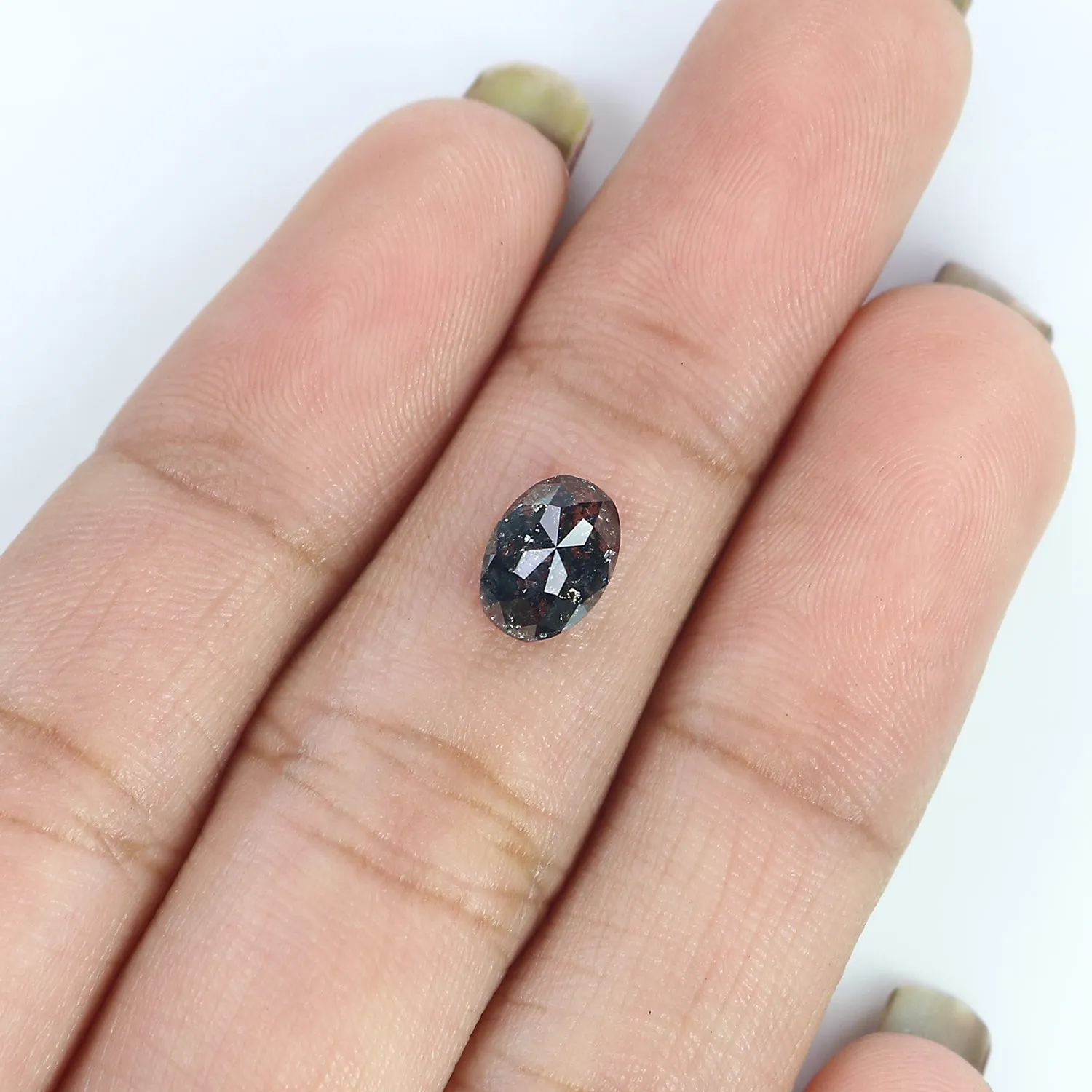 1.12 CT Natural Loose Oval Shape Diamond Salt And Pepper Oval Shape Diamond 7.60 MM Natural Black Grey Color Oval Rose Cut Diamo