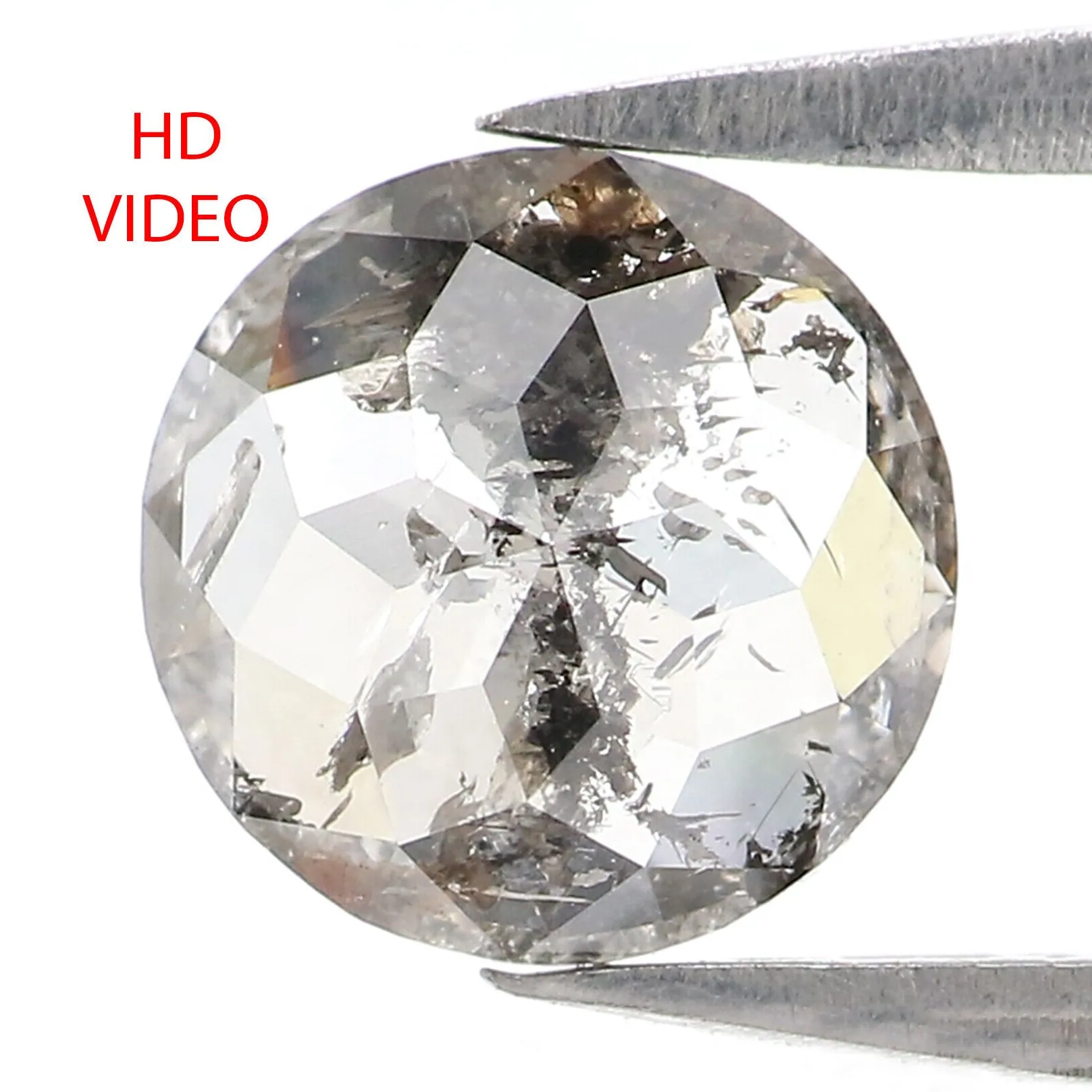 1.14 Ct Natural Loose Round Rose Cut Diamond Black Grey Color Rose Cut Diamond 7.30 MM Natural Loose Salt And Pepper Rose Cut Di