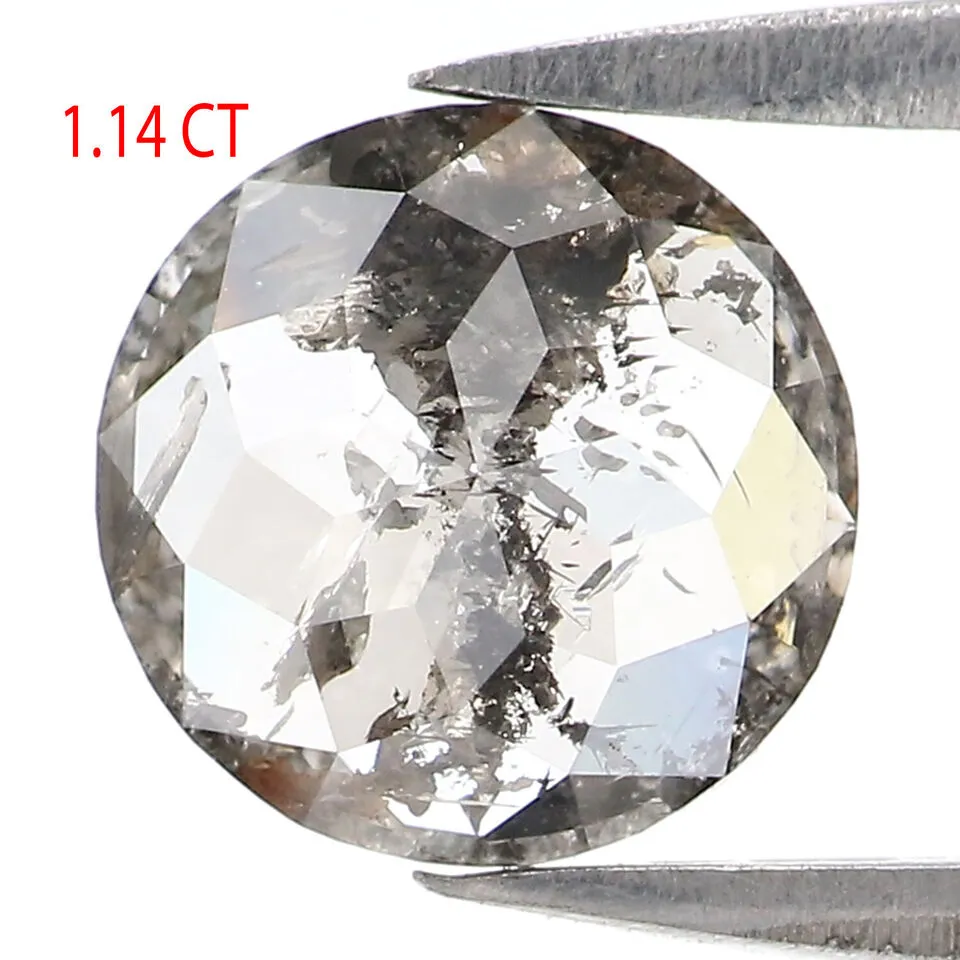 1.14 Ct Natural Loose Round Rose Cut Diamond Black Grey Color Rose Cut Diamond 7.30 MM Natural Loose Salt And Pepper Rose Cut Di