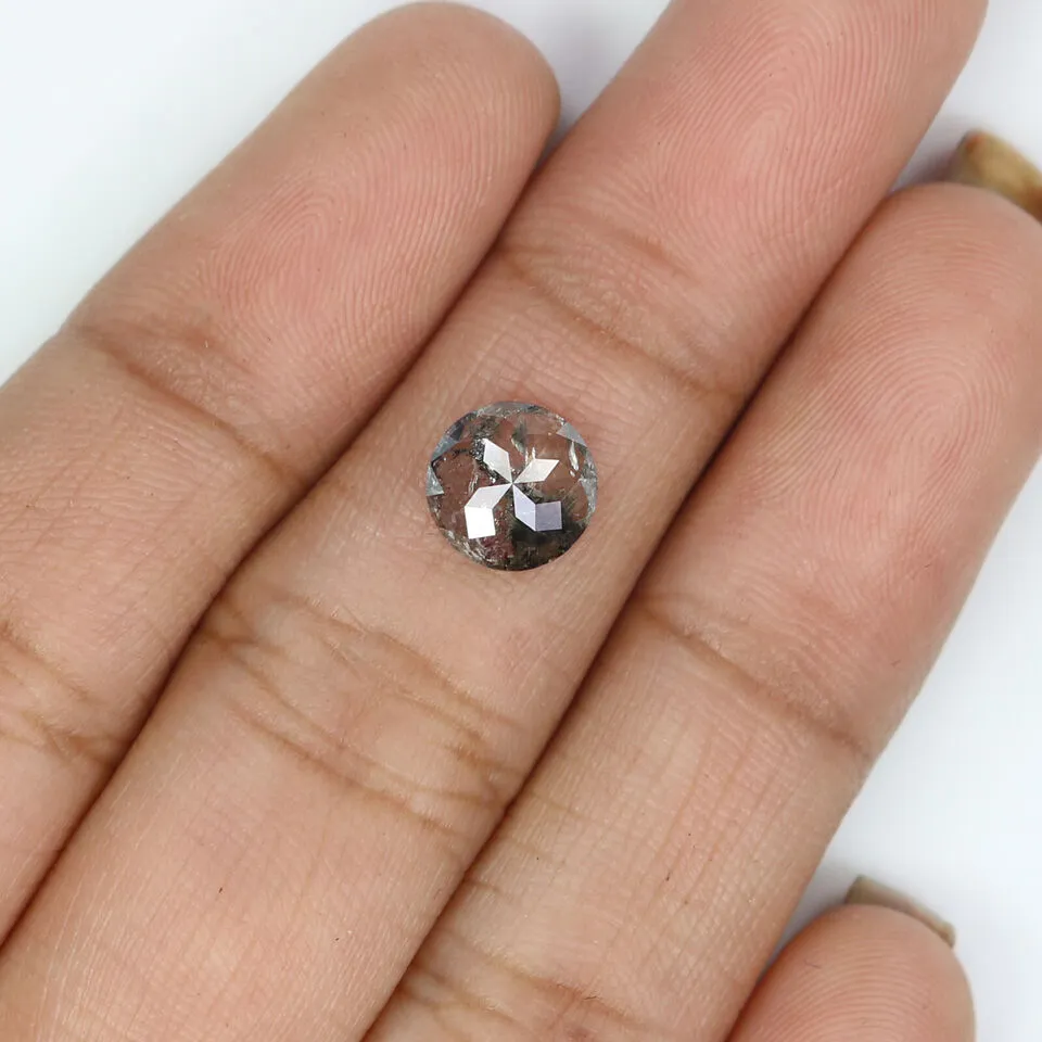 1.14 Ct Natural Loose Round Rose Cut Diamond Black Grey Color Rose Cut Diamond 7.30 MM Natural Loose Salt And Pepper Rose Cut Di