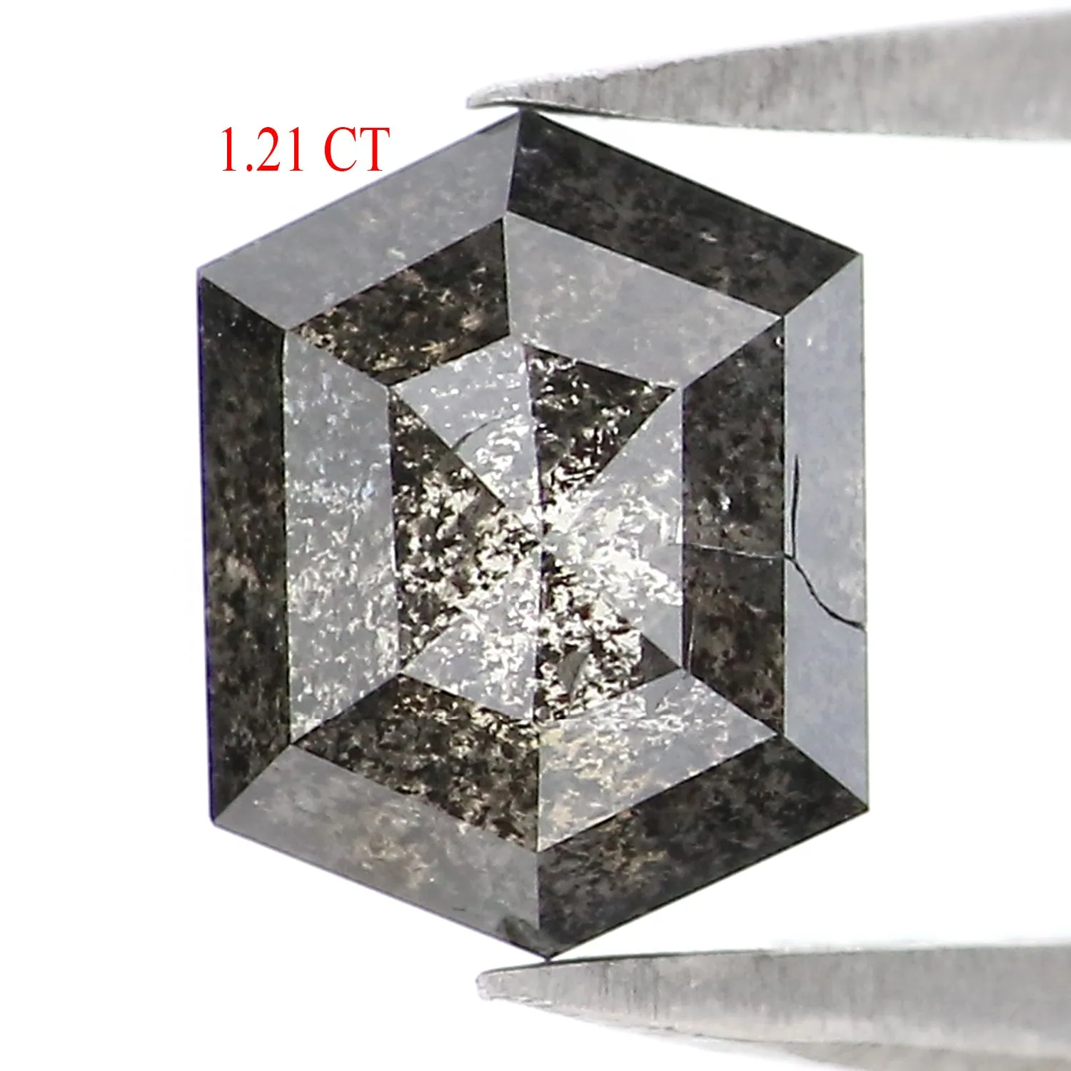 1.21 CT Natural Loose Hexagon Cut Diamond Salt And Pepper Hexagon Diamond 6.70 MM Natural Loose Black Grey Color Hexagon Cut Dia