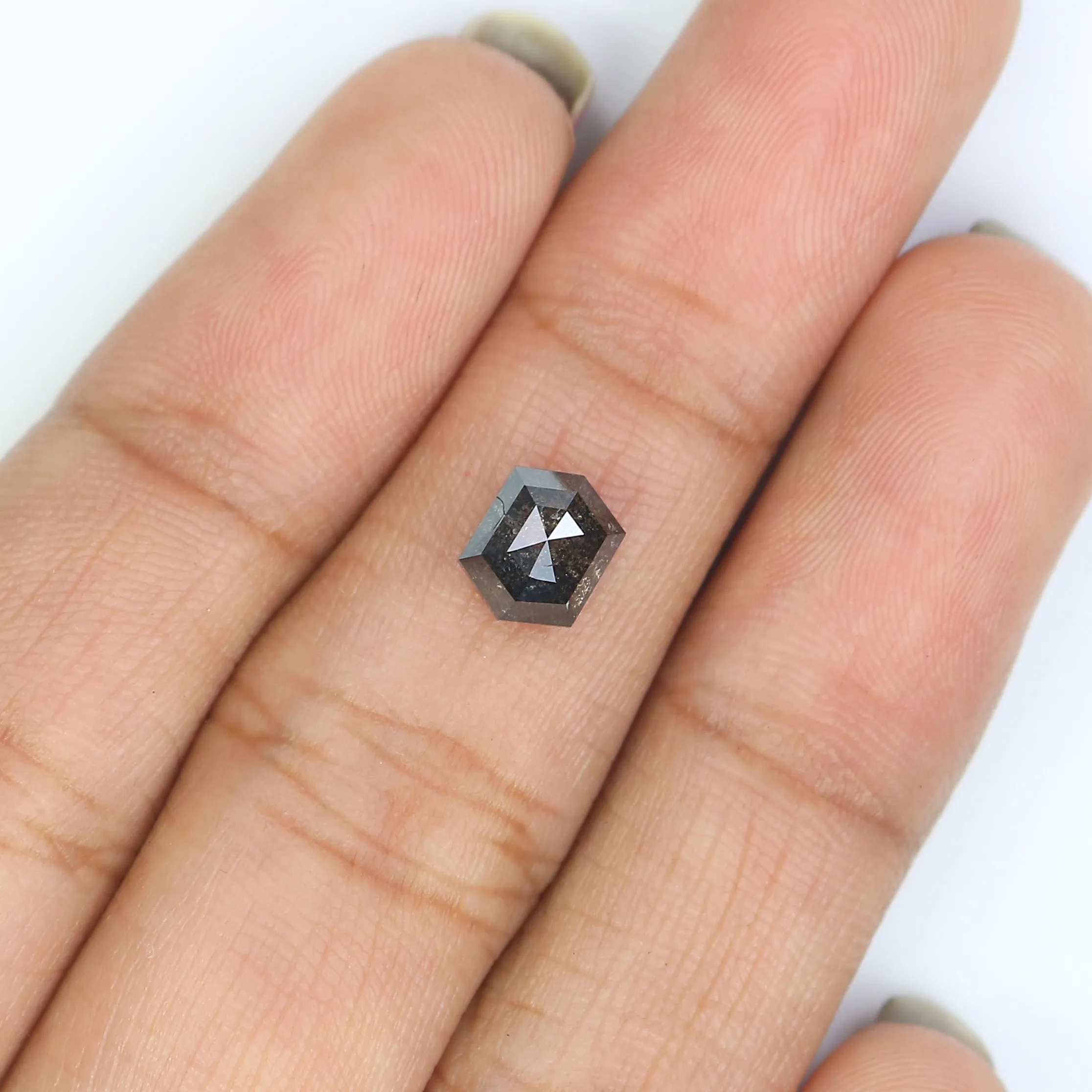 1.21 CT Natural Loose Hexagon Cut Diamond Salt And Pepper Hexagon Diamond 6.70 MM Natural Loose Black Grey Color Hexagon Cut Dia