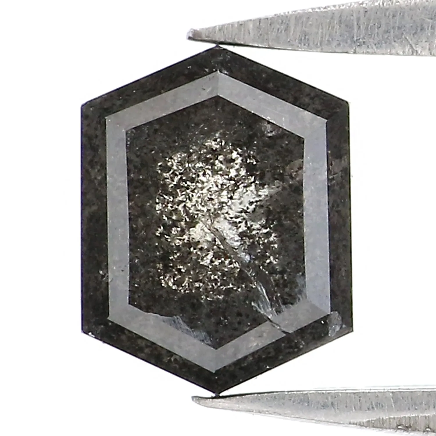 1.21 CT Natural Loose Hexagon Cut Diamond Salt And Pepper Hexagon Diamond 6.70 MM Natural Loose Black Grey Color Hexagon Cut Dia