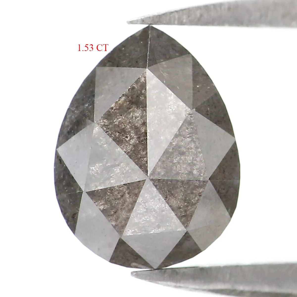 1.53 CT Natural Loose Pear Shape Diamond Salt And Pepper Pear Rose Cut Diamond 7.90 MM Black Grey Color Pear Shape Rose Cut Diam