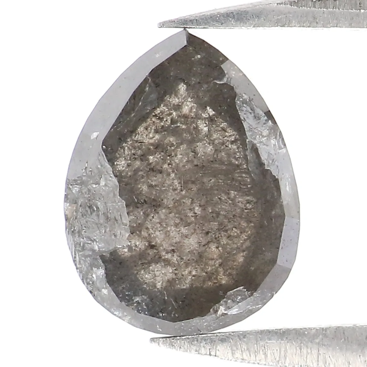 1.53 CT Natural Loose Pear Shape Diamond Salt And Pepper Pear Rose Cut Diamond 7.90 MM Black Grey Color Pear Shape Rose Cut Diam