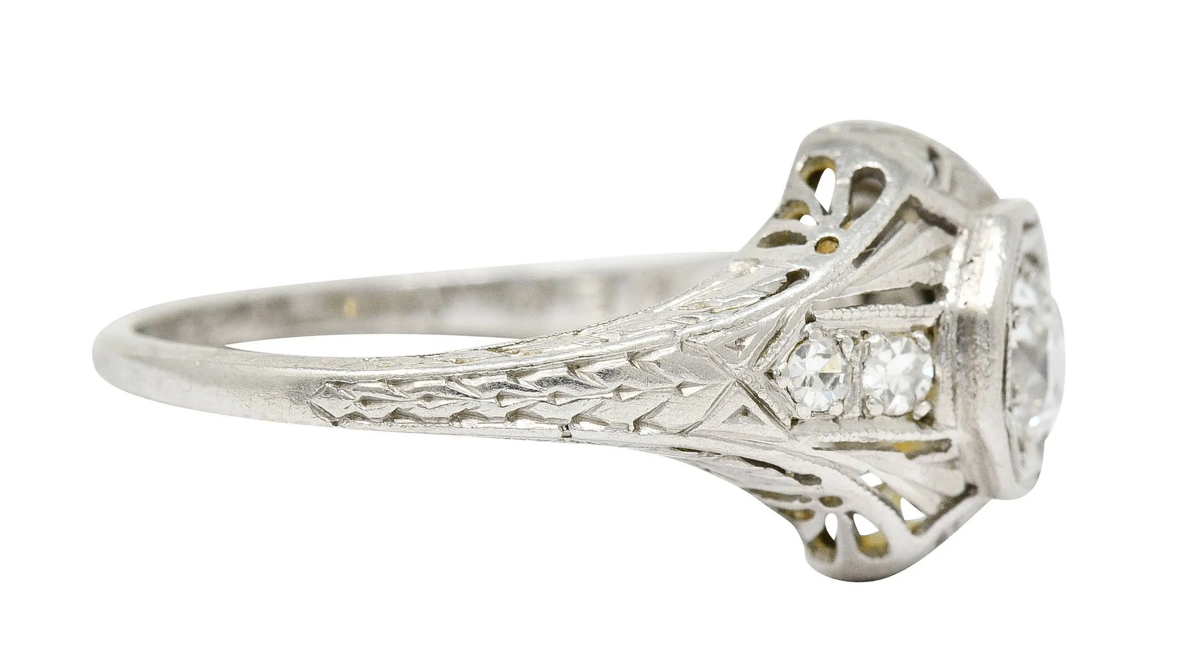 1920's Art Deco 0.40 CTW Diamond Platinum Octagonal Starburst Engagement Ring