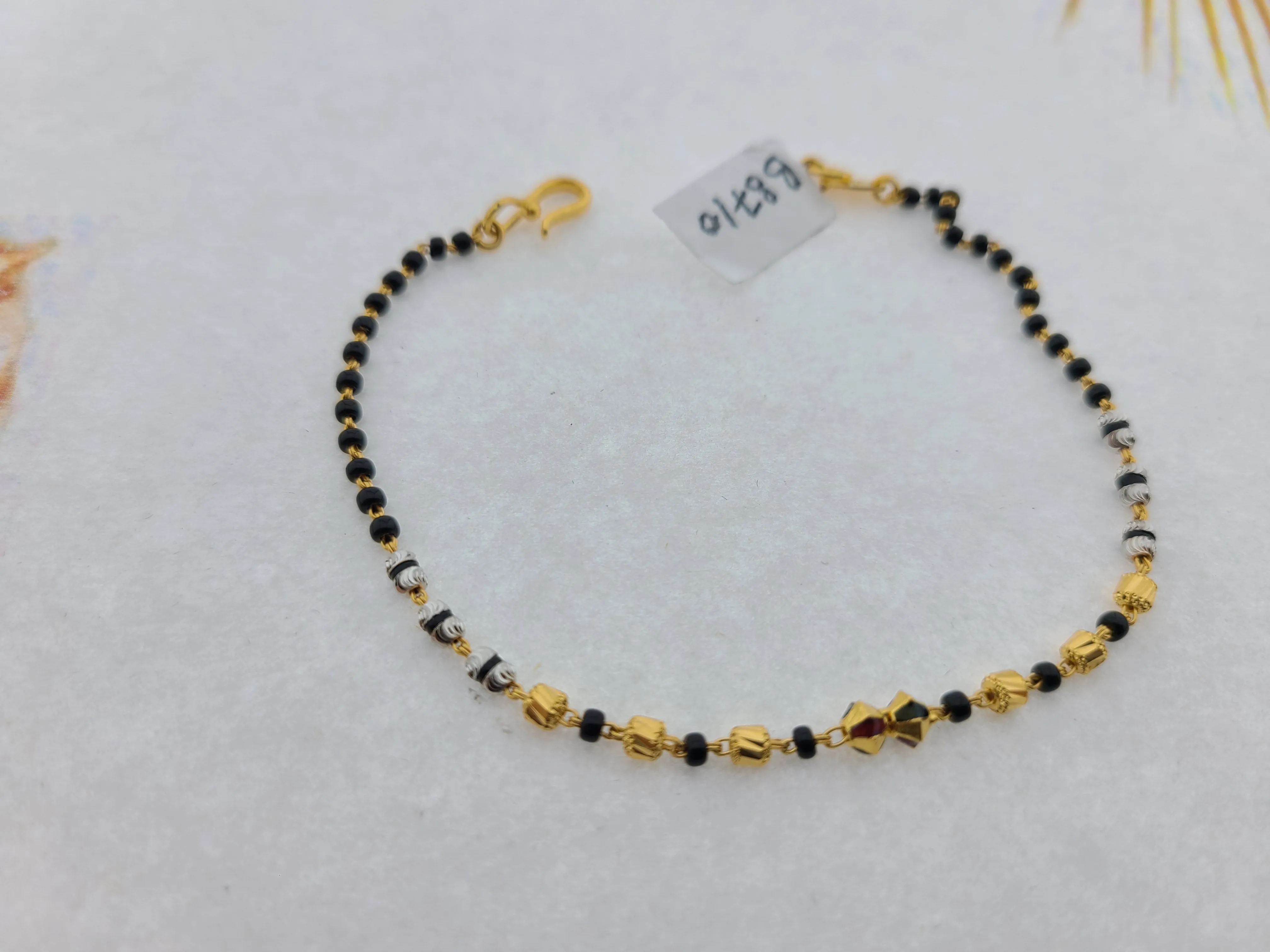 22K Solid Gold Black Beads Bracelet B8710