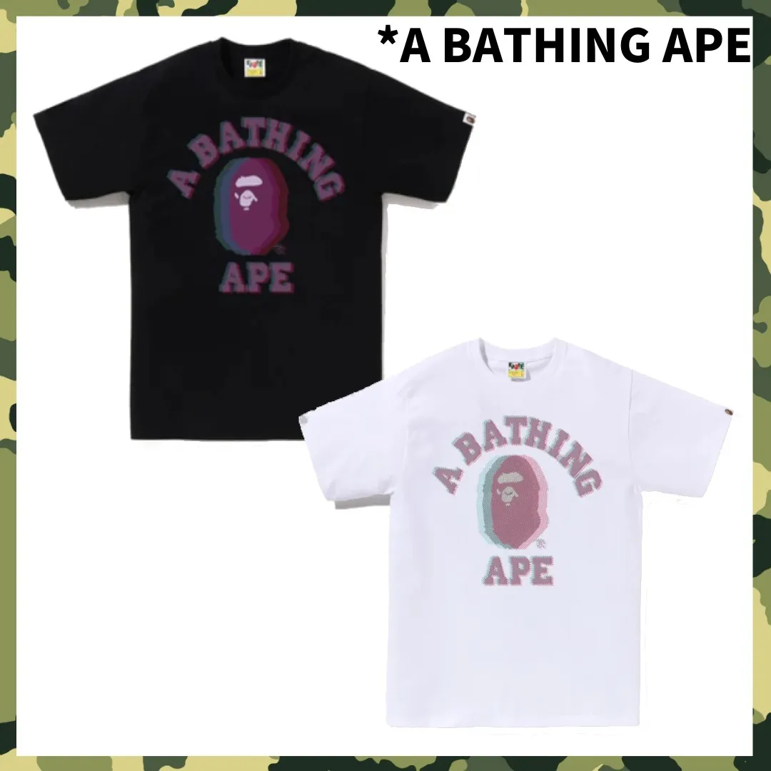 A BATHING APE  |Crew Neck Street Style Cotton Short Sleeves Logo