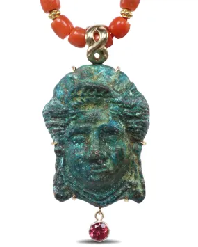 Ancient Bronze Roman Matron Face Pendant