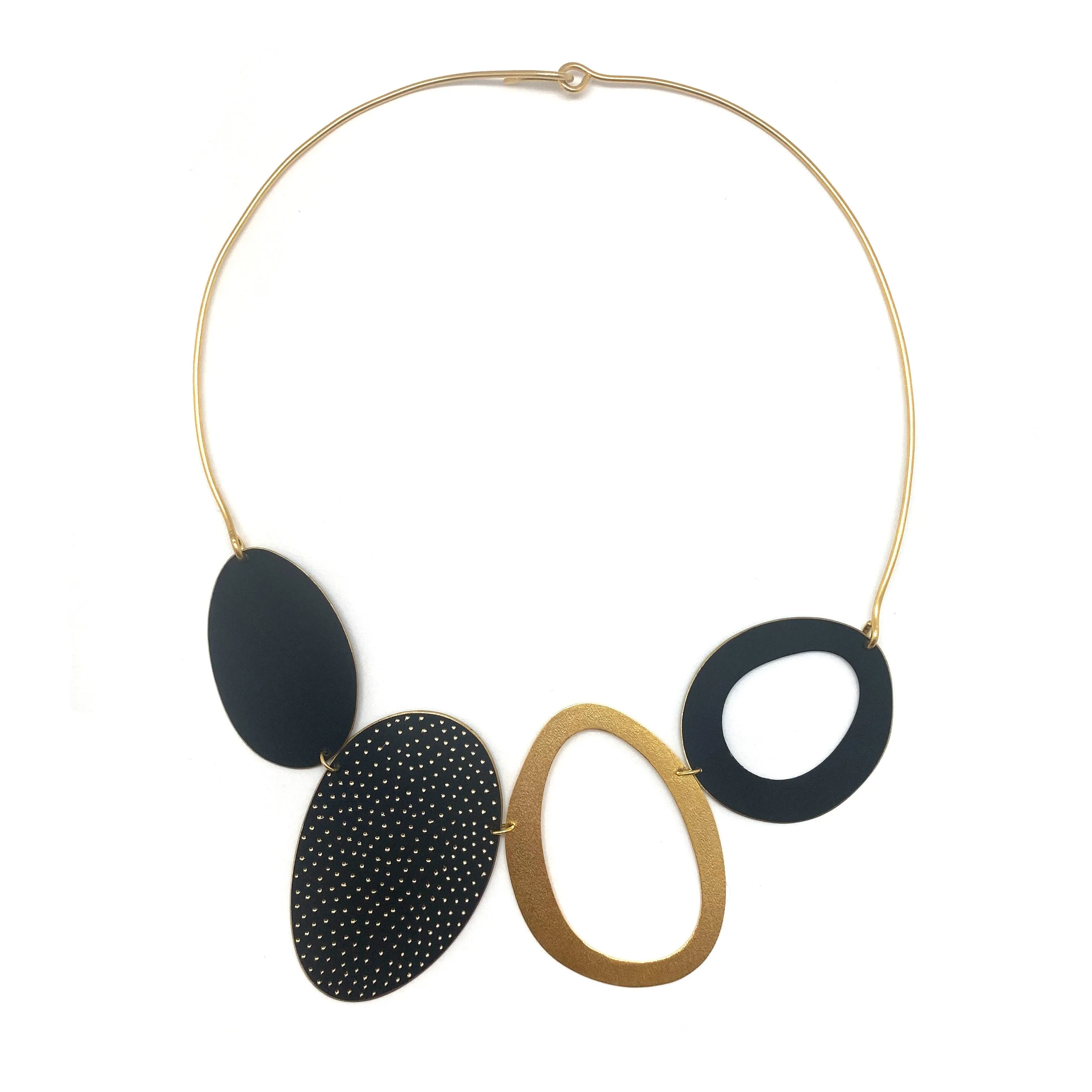 Black and Gold Oval Collar Statement Necklace