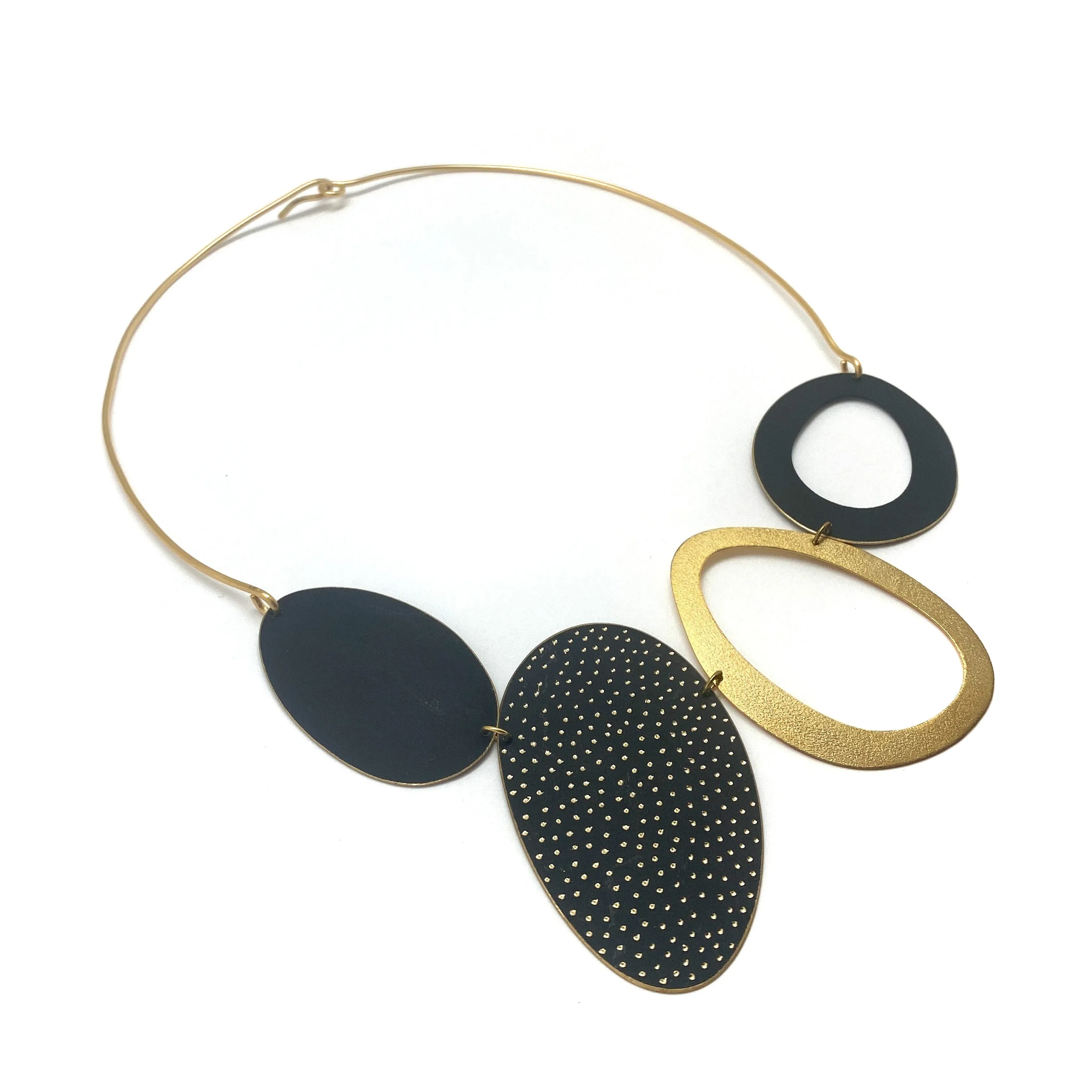 Black and Gold Oval Collar Statement Necklace