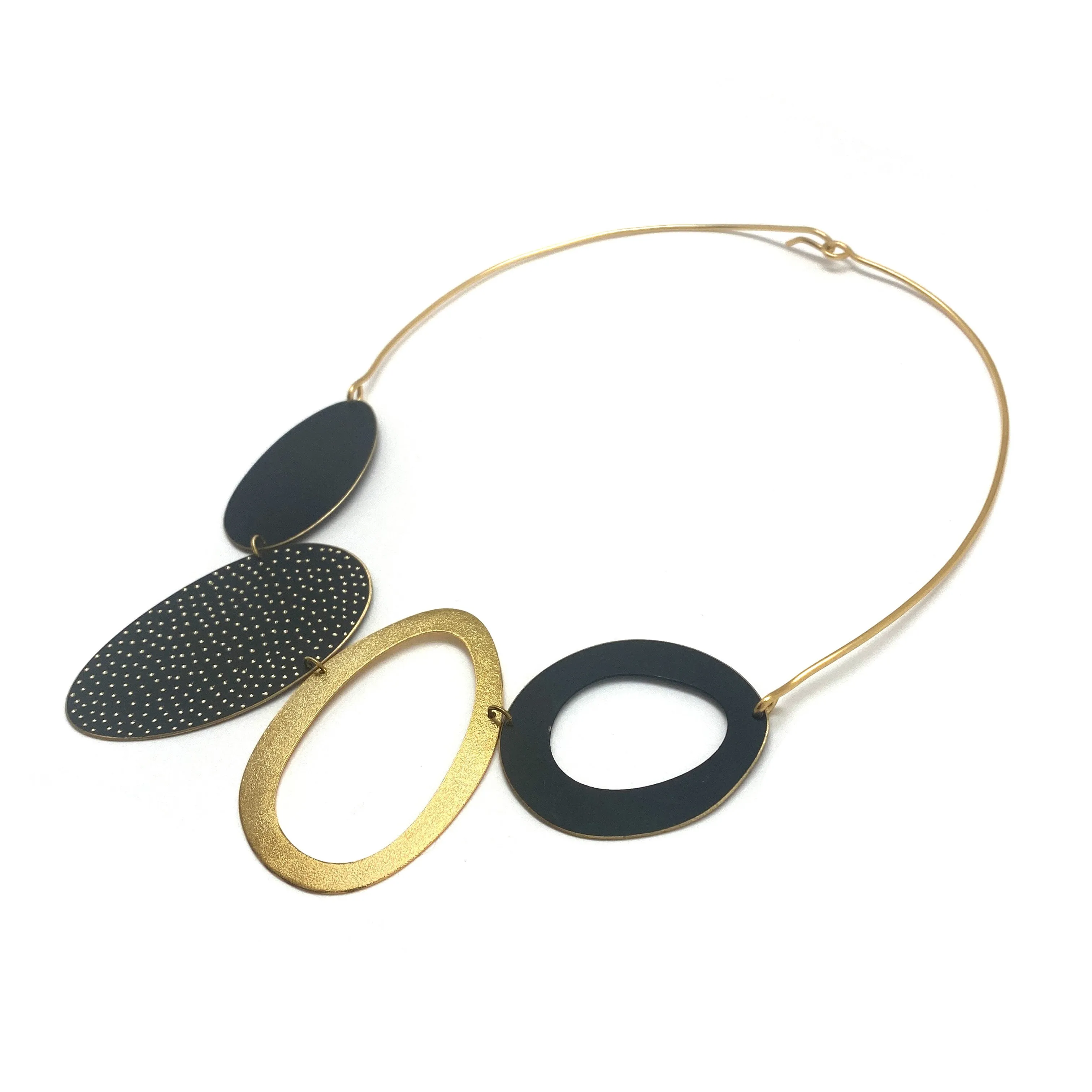 Black and Gold Oval Collar Statement Necklace