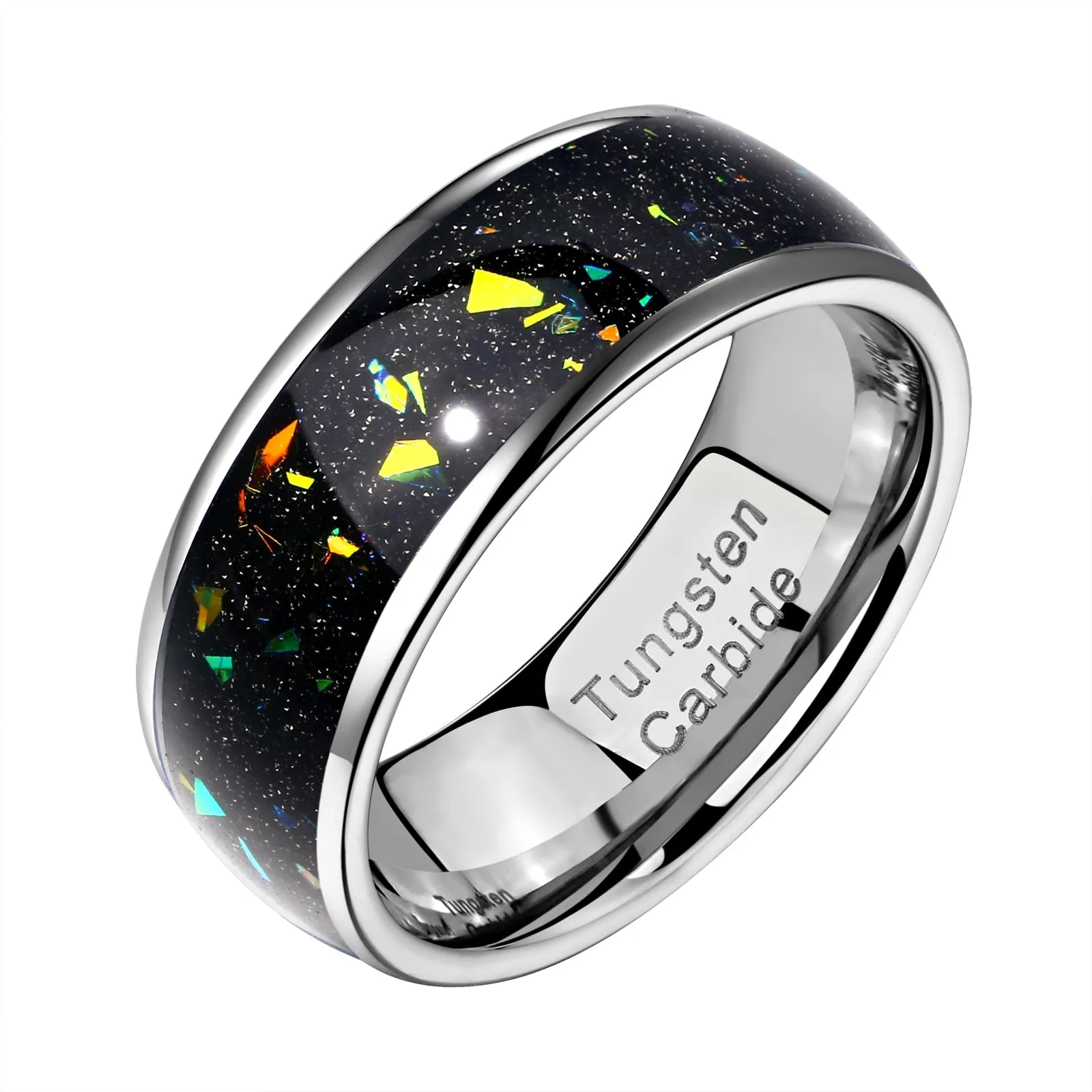 Black Luminous Fragments Inlay Tungsten Ring