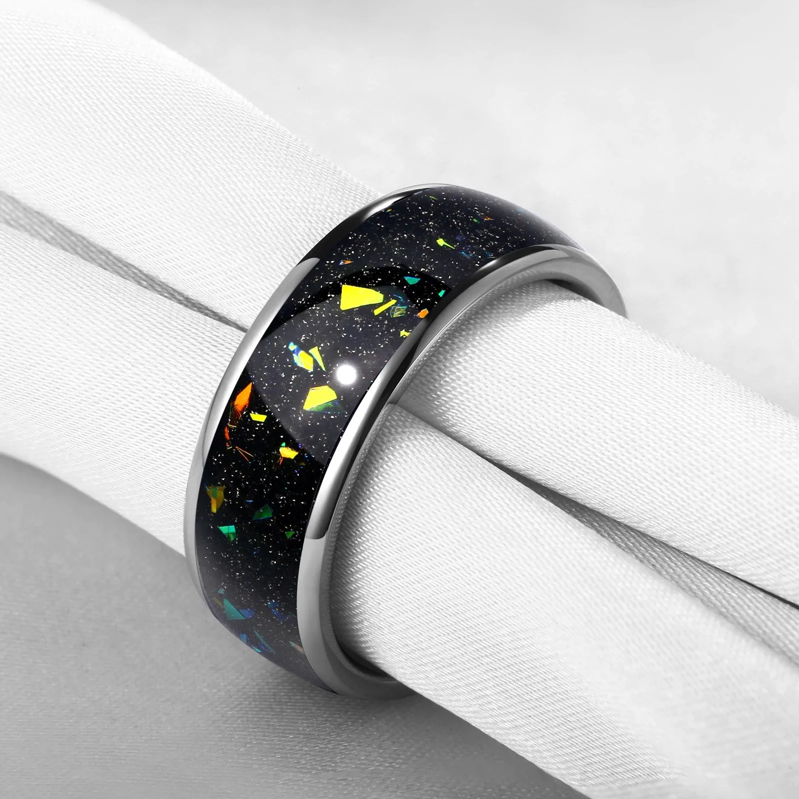 Black Luminous Fragments Inlay Tungsten Ring