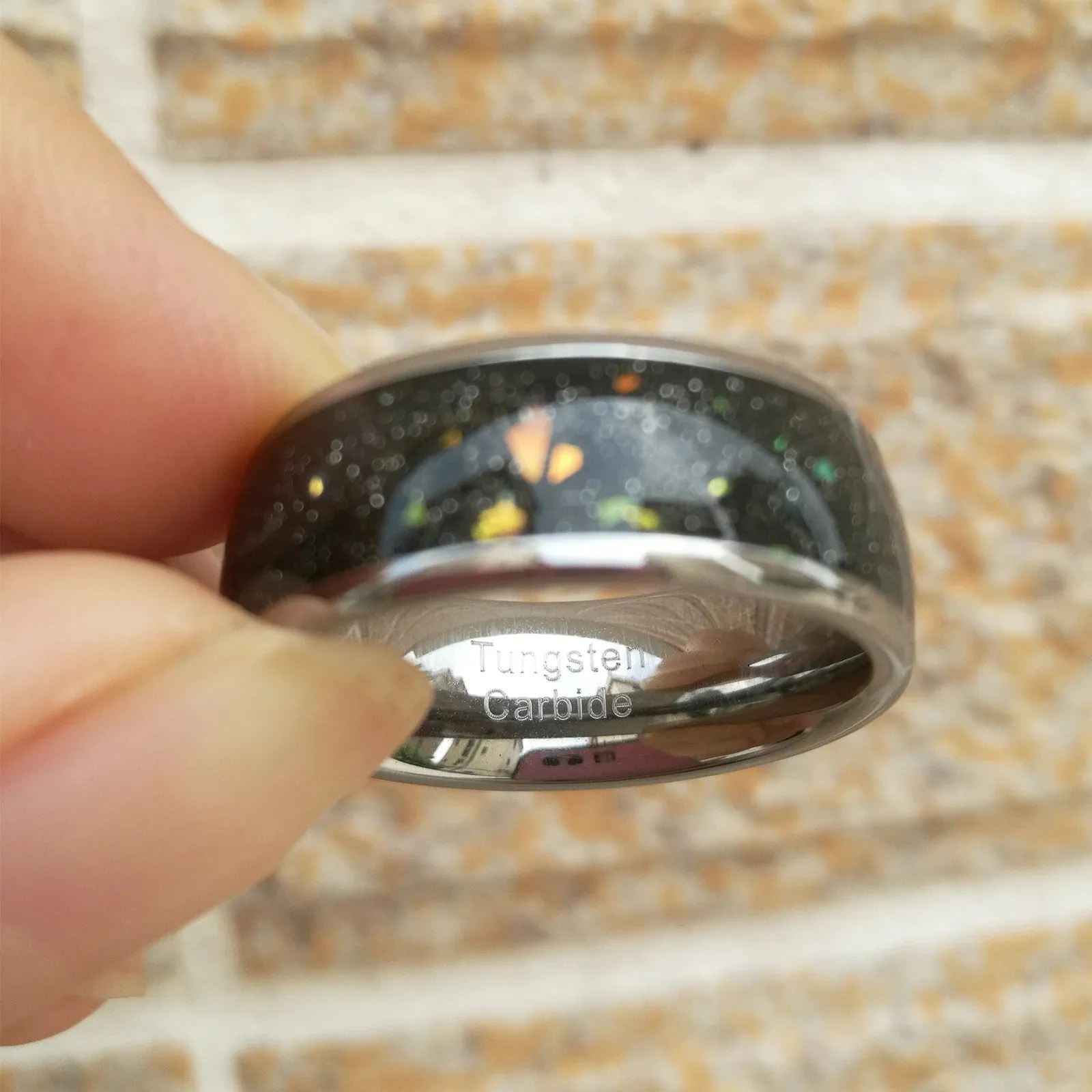 Black Luminous Fragments Inlay Tungsten Ring