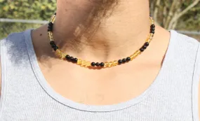 Black Tourmaline and Citrine Necklace - Gifts for Man/Woman - Protection and Prosperity Necklace - 6mm Beaded Necklace