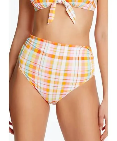 Bleu By Rod Beattie Hip To Be Square High Waist Swim Bottoms In Yellow Multi