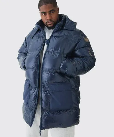 boohooMAN Mens Plus High Shine Mid Length Puffer