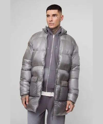 boohooMAN Mens Tall High Shine Mid Length Puffer