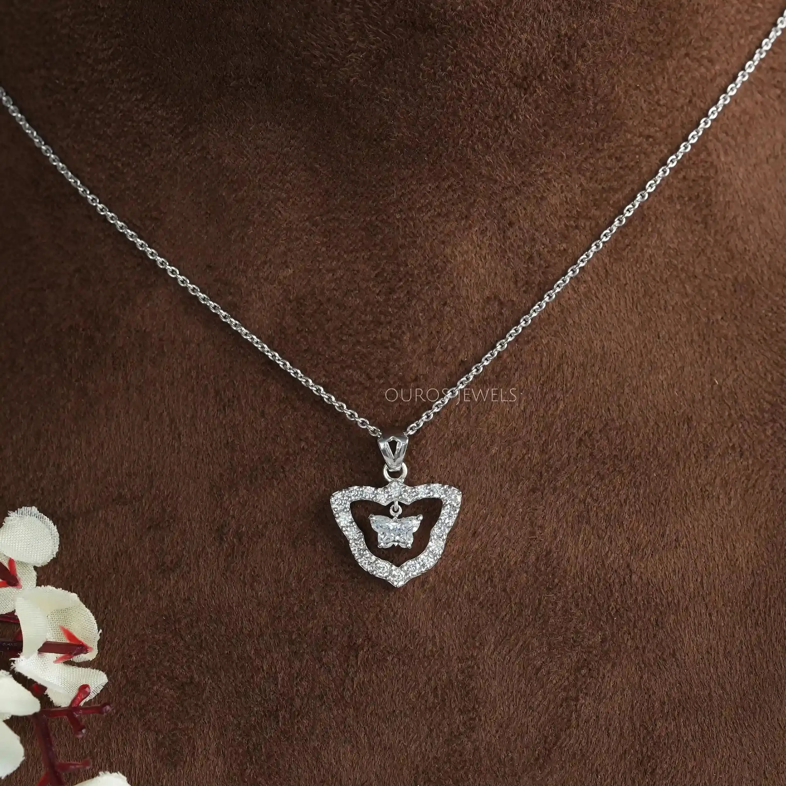 Butterfly Cut Halo Lab Grown Diamond Necklace