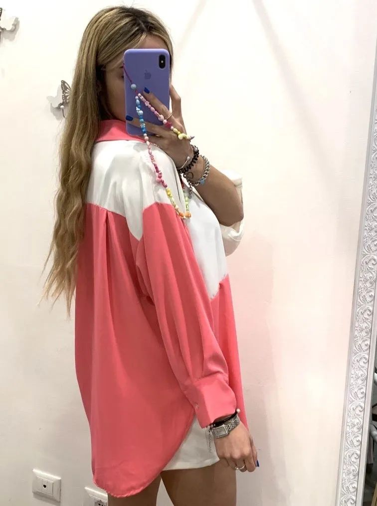 Camicia bicolor bianca e fucsia