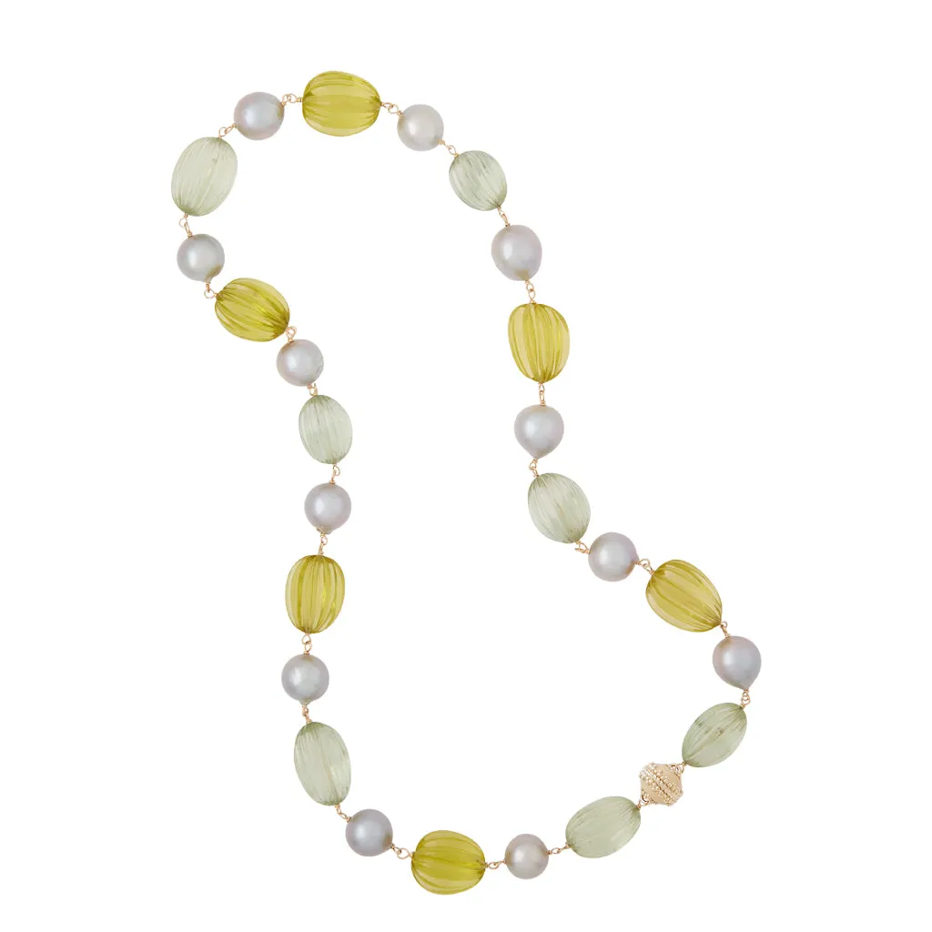 Caspian Grey Baroque Pearl, Citrine, and Green Amethyst Necklace