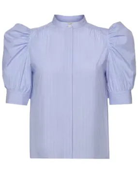 Chambray Blue Ruched Puff Sleeve Shirt