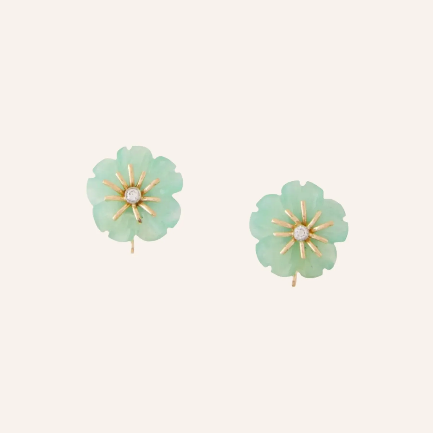 Chrysoprase Carved Flower & Diamond Earring