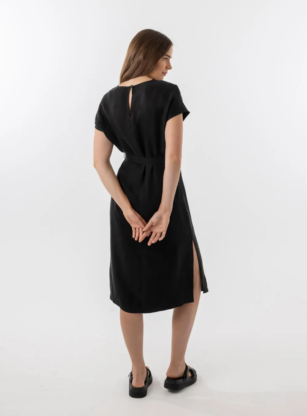 Elizabeth Cupro Midi Dress-Black