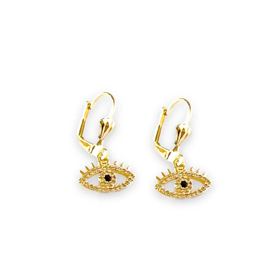 Evil eye black stone center lever-back 18k of gold plated earrings
