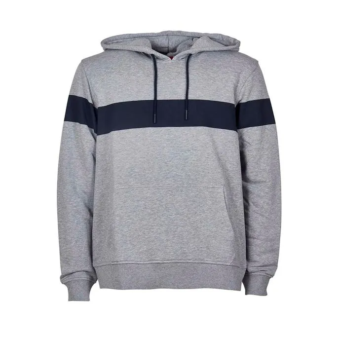 FELPA CHIUSA CON CAPPUCCIO E STRIPE A CONTRASTO Uomo Grigio chiaro Navy