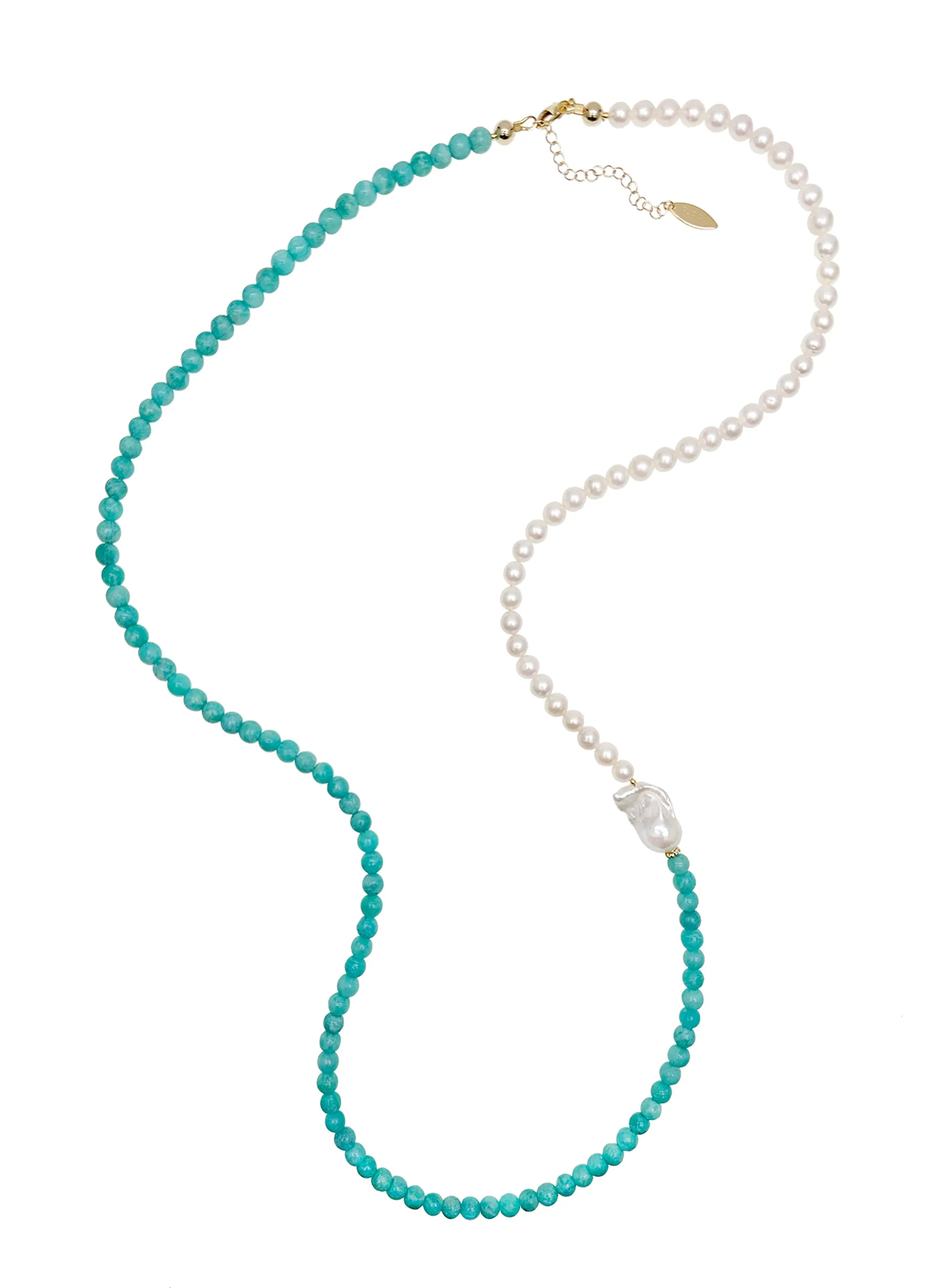 Freshwater Pearls and Amazonite Long Necklace JN058