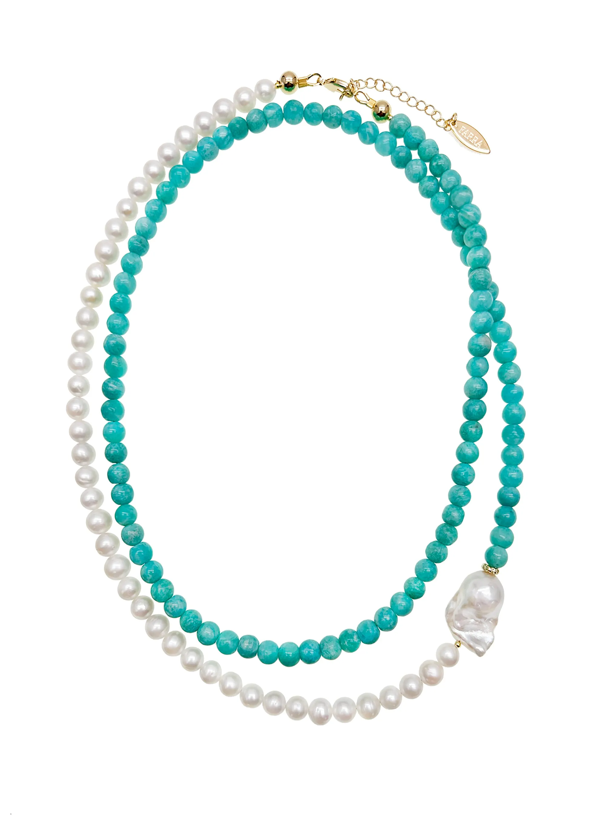 Freshwater Pearls and Amazonite Long Necklace JN058