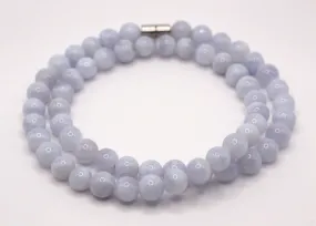 Genuine Blue Lace Agate Necklace Mala Beads Blue Agate Crystal 8mm Beads Necklace for Men/Women