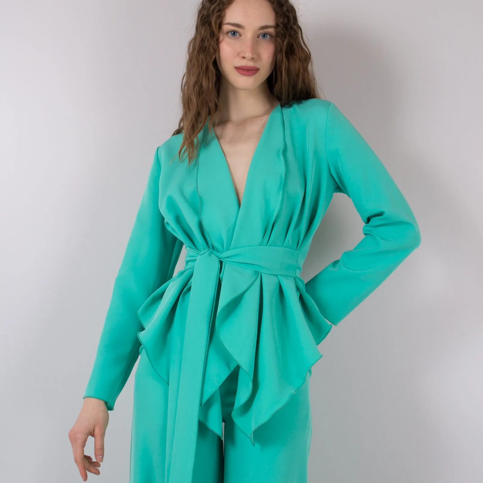 Giacca Drappeggio Crepe Verde Acqua