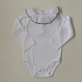 Jacadi White Bodysuit With Navy Trim Collar: 24 Months