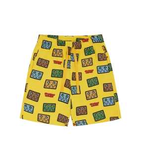 KIDS JUMBLE ROBOT A/O PRINT SHORTS - YELLOW