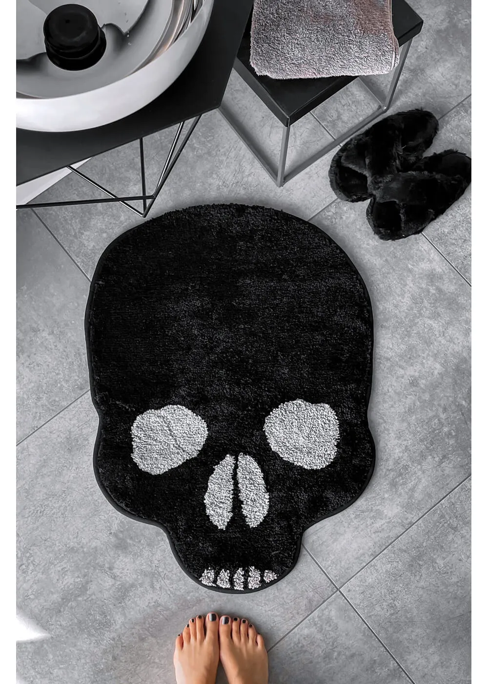 Killstar Skull Bathroom Rug Black