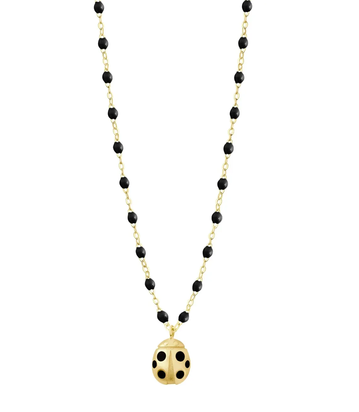 Ladybug Black Necklace, Yellow Gold, 16.5