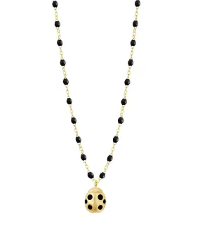 Ladybug Black Necklace, Yellow Gold, 16.5