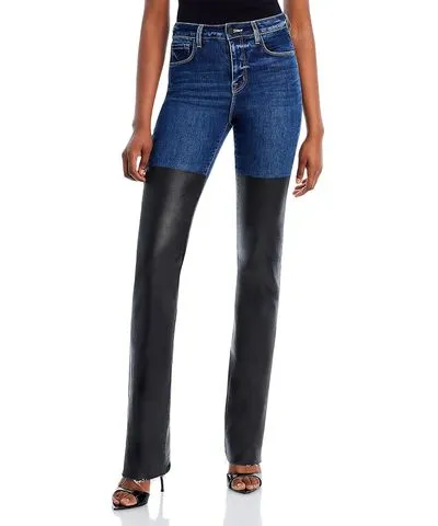 L'AGENCE Womens Mixed Media High Rise Straight Leg Jeans