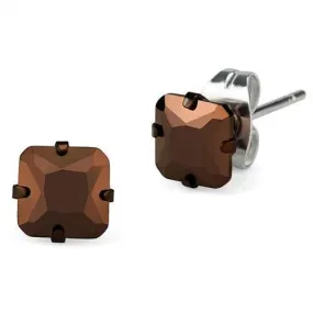 Light Brown Stainless Steel Square Stud Earrings