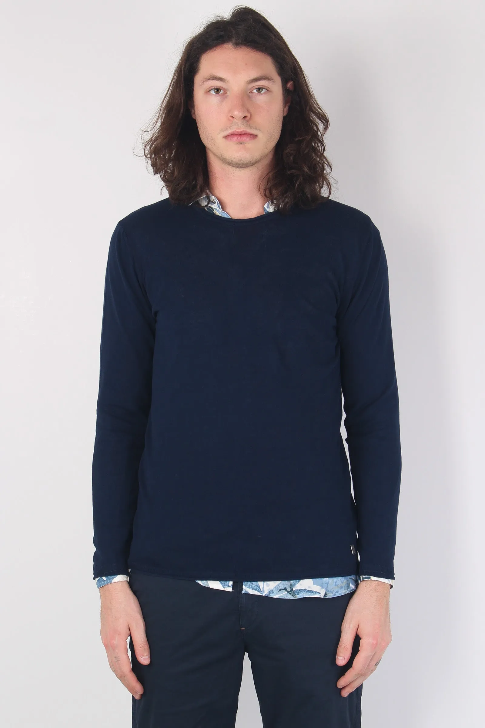 Maglia Girocollo Crepe Blu Navy